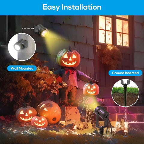 Landscape Spotlights With Sensor And 5 Lighting Modes illuminating Halloween decorations outdoors