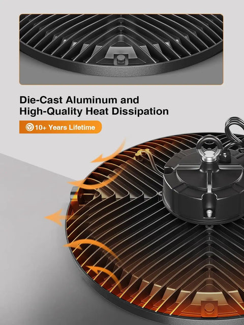 UFO LED High Bay Light 10 Pack 150W 5000K Daylight 22500LM Crazy Bright Waterproof IP65 with die-cast aluminum body