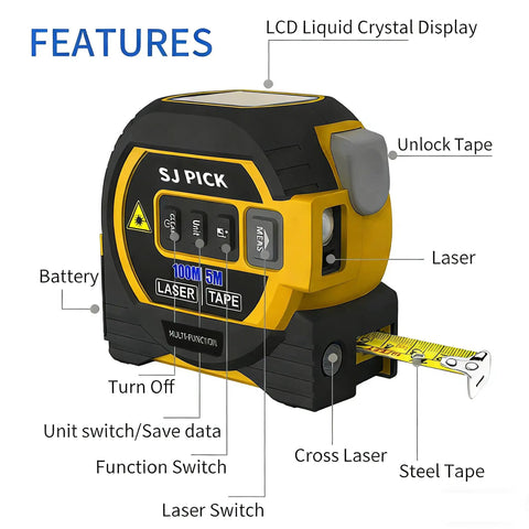 Heavy Duty 3 In 1 Digital Laser Tape Measure With Bright Lcd Backlight And Auto Lock Lever Building Tough As Nails With Pinpoint Accuracy Spanning 262 Feet While Storing Measurements For Quick Layouts That Actually Nail It Every Single Time