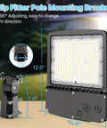Super Bright 200W LED Parking Lot Light With Dusk To Dawn Sensor, 30,000LM 5000K Daylight, featuring slip fitter pole mount