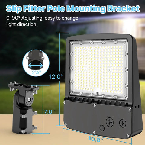 Super Bright 200W LED Parking Lot Light With Dusk To Dawn Sensor, 30,000LM 5000K Daylight, featuring slip fitter pole mount