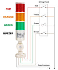 LED Warning Light Tower With Buzzer For CNC Machines And Tooling, Red Orange Green Indicator Alarm Stack, wiring diagram, 24VDC power