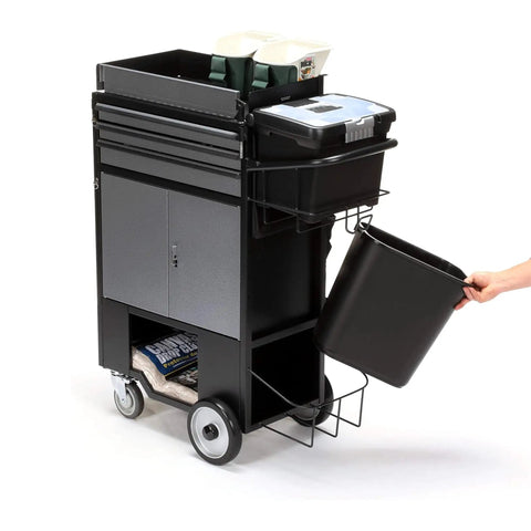 Kickass Heavy Duty Rolling Painters Cart With 5 Gallon Bucket Storage And Pro Tool Set showing organized tool section and removable bucket.