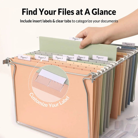 Pastel Hanging File Folders 25 Count Letter Size With One Fifth Cut Tabs For Bulky Files Neatly Organize Filing Cabinets And Medical Charts Boss Level Organization For Your Home Or Office Quick Access displayed in a storage rack