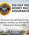 365 day money back assurance badge with kitchen background