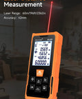 60m Laser Distance Measure With Backlit Screen And Cross Laser, Digital Tape Conversion, 196ft Range, Electronic Angle And Area Volume Calculator For DIY Renovations And Pro Jobs, Shop Ready And Handy, orange handheld laser meter