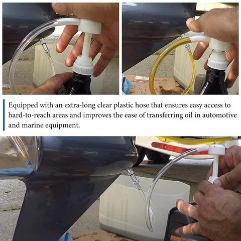 Gear Oil Pump Kit For Transmission Fluid Changes With Three Eighths Inch Swivel Adapter in use, plastic hose visible