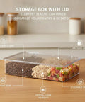 Clear Pet Storage Bin Kick Clutter To The Curb In Style Slick Transparent Plastic Organizer For Pantry Snacks And Desk Essentials Stackable Home Solution To Keep Your Setup Lookin Legit with lid showing contents like beans and snacks.