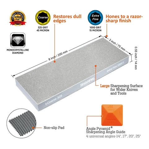 Beefy 8 Inch By 3 Inch Diamond Sharpener Stone With Dual Grit 325 Coarse And 1000 Grit Extra Fine for knife sharpening