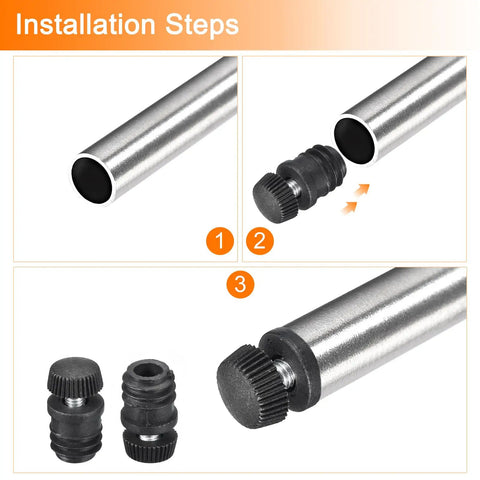 Installation steps for Four Pack Round Tube Leveling Feet Inserts With M6 Thread For 16mm Tube End Caps Plugs Adjustable Height 10 To 14mm Black