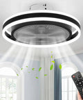 Sleek Enclosed Flush Mount Ceiling Fan With Lights 20 Inch Remote Control Dimmable LED Light Low Profile Bladeless Style Ceiling Fan For Bedroom And Living Space
