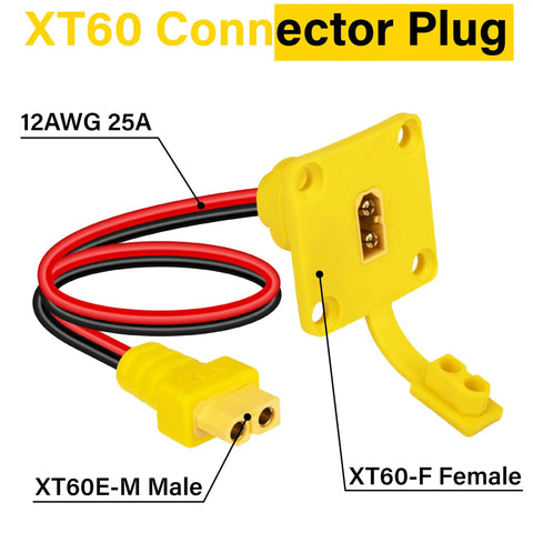 Solid 1 Foot Xt60 Male To Female Panel Mount Cable 12 Awg For Rc And Drones with red and black wires, 12AWG, XT60 connectors.