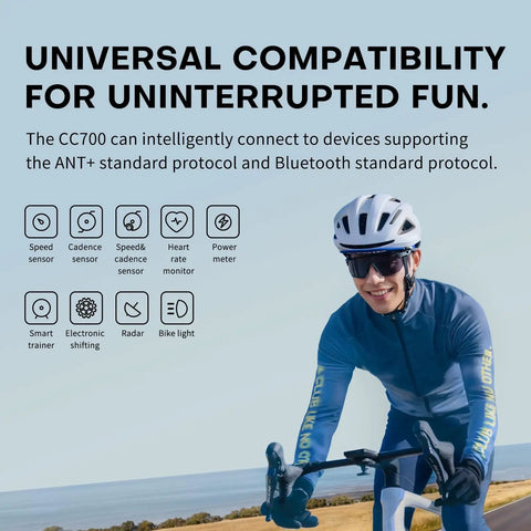 Cyclist using 2.8 Inch Color Screen Bike Computer With Wireless Navigation and Reroute Planning WiFi Auto Sync ANT Plus Bluetooth Fast GPS Positioning