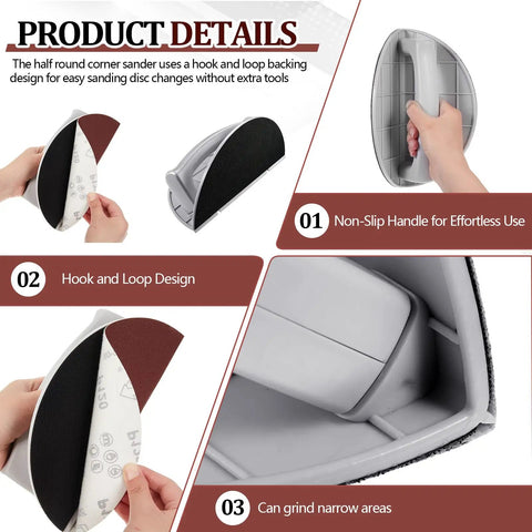Pro Grade Drywall Corner Sander Kit With 24 Reusable 9 Inch Hook And Loop Discs showing handle and disc attachment