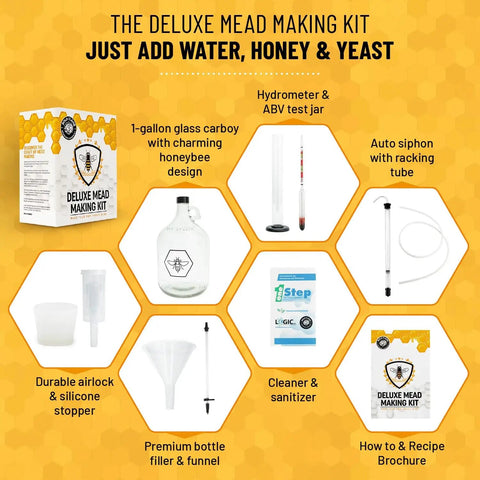 Mead Making Kit For Beginners All In One Home Brewing Starter With 1 Gallon Glass Carboy Hydrometer For Alcohol Test Auto Siphon
