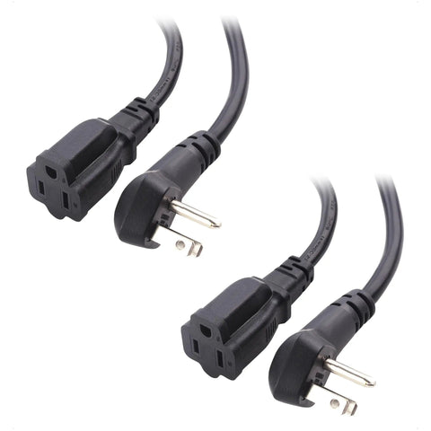 Heavy Duty Short Power Extension Cord 1 Foot, 14AWG 15A, Low Profile Plug, Black, 2-Pack NEMA 5-15P To 5-15R connectors