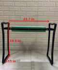 Folding Garden Kneeler Seat With Tool Pouch Bag And Thick EVA Foam Kneeling Pads, dimensions shown, green.