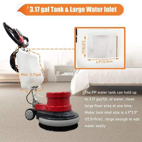 Commercial Floor Cleaning Machine 17 Inch Floor Cleaner And Polisher Industrial Scrubber Buffer with water tank capacity shown