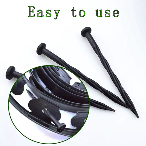 Black Garden Edging Set 16.4 Feet Long With 15 Edging Pieces And 15 Landscape Fixing Spikes Two Inches Tall For Flower Beds 