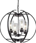 Top Pick 24 Inch Modern Farmhouse Globe Chandelier With Four Lights Matte Black Orb Pendant Light Featuring Clear Glass Shades