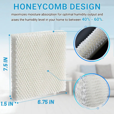 4 Pack Humidifier Wicking Filters T for Honeywell HFT600 Series with honeycomb design and measurements 7.5x6.75x1.5 inches
