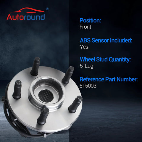 Front Wheel Bearing Hub Assembly 515003 4X4 Fits Ford Explorer 1995-2001, Ranger 2001-2009, 5-lug ABS hub front view