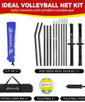 Portable 12Ft Volleyball Net Set for Backyard Bash with adjustable height, freestanding frame, heavy duty base, carry bag, and net.
