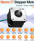 5 Pack Nema 17 Stepper Motors Bipolar 2 Phase Dope Torque For DIY Builders with icons showing features like precision and reliability
