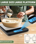 Person weighing ingredients on digital kitchen scale with large glass bowl, displaying 2.35, Digital Kitchen Scale For Cooking And Baking, 5Kg Capacity, 0.1g Precision, USB Rechargeable, Two Tray Stainless Steel Pan, Backlit LCD Display, Easy Clean, Pro Grade High Accuracy Food Scale shown
