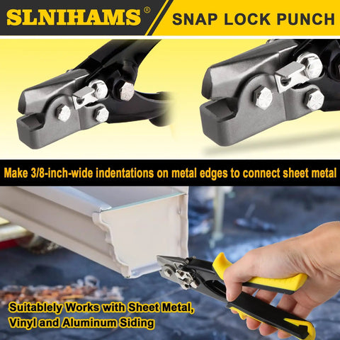 Snap Lock Punch Tool For Sheet Metal 9-Inch End Cap Crimper demonstration on aluminum gutter.