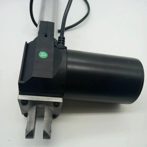 Heavy Duty Electric Linear Actuator Tubular Motor Working Like A Silent Beast With Five Thousand Newton Push Power And Rock Solid One Hundred Fifty Millimeter Travel To Quickly Upgrade Beds And Couch Frames close-up view of motor and actuator.