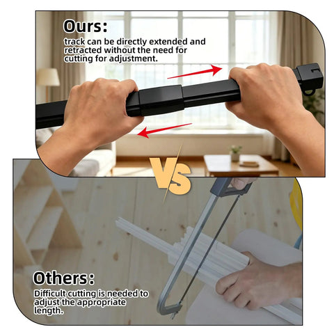 15Ft Retractable Curtain Track Kit With Hooks, Ceiling And Wall Mount, Heavy Duty Telescoping Main Rail For Room Divider, Wardrobe, RV, Hospital, Living Room And Bathroom, Black, adjustable length comparison