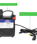 Beefy Heavy Duty Transfer Pump 115V 1/2 HP Delivers 1500 GPH High Pressure Water Transfer With Suction Strainer and Brass Connectors For Standard Three Quarter Inch Hose Black, showing portable handle and 6ft power cord.