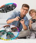 Father and son playing with Foam Round RC UFO Drone With Camera Light Up LED Night Lights Color Switching 360 Degree Flips