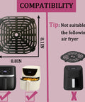 Heavy Duty Carbon Steel Air Fryer Grill Plate For 6 Quart Paris Hilton Bella Pro Series showing compatibility dimensions 8.8x8.1 inches.