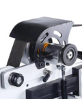 Hella Tough Variable Speed Belt Sander With 72 By 2 Inch Sandpaper Belt close-up of motor and belt system for efficient sharpening.