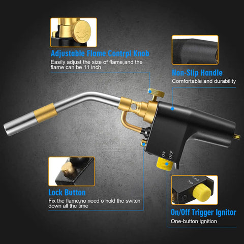 Heavy Duty High Intensity Mapp Gas Propane Torch For Welding Soldering Brazing And Cooking Kit With Trigger Start And Self Ignition, Brass Head