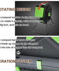 Outdoor Compost Tumbler With Rotating Design And Air Vents 70 L 18.5 Gallon Heavy Duty Garden Bin for composting, showing design features.
