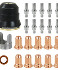 Top Tier 23 Piece IPT60 Plasma Cutter Torch Consumables Set, Heavy Duty.040" Nozzle And Electrode Kit For Cut55 Non-Hf Cut55 Mp And Cut60 Machines Cutting 40 To 50 Amps Smooth Performance, featuring copper nozzles and retaining cup