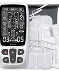 White Alcedo TENS/EMS pain relief device front view with electrode pads and control panel