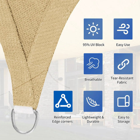 10x13 Ft Beige Sun Shade Sail Rectangle UV Block Canopy For Patio Garden Yard Deck And Poolside Provides Large Coverage