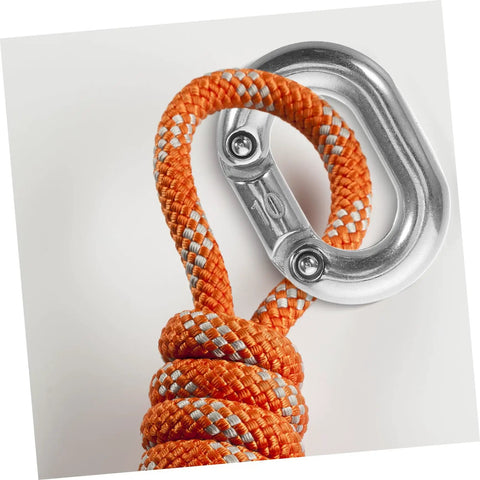 Pro Grade 316 Marine Stainless Steel Chain Link Connector Quick Connect Clip Locks Links attached to orange braided rope.