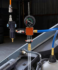 Shop Grade Radiator Coolant Pressure Tester Kit With Vacuum Refill Tool Universal Adapters for quick leak detection with gauge.