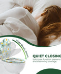 Elongated Toilet Seat Cover Quiet Close for Bathroom with floral design, demonstrating soft close feature in use.