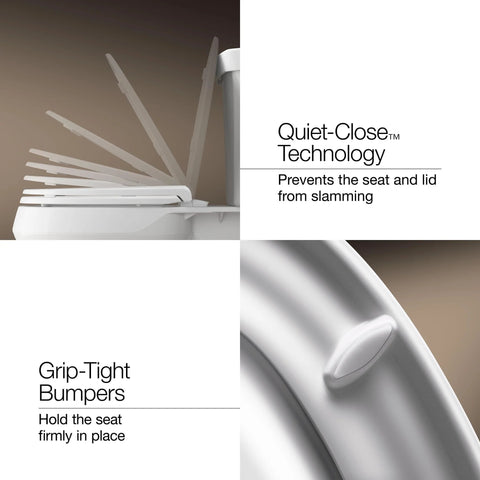 KOHLER Cachet ReadyLatch elongated toilet seat in white with Quiet-Close and Grip-Tight Bumpers.