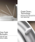ReadyLatch Quiet Close Elongated Toilet Seat With Grip Tight Hardware Easy Above Bowl Install Soft Close