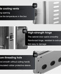 Weatherproof Stainless Steel Electrical Enclosure Box For EV Charger Lockable Wall Mounted Junction Box With Internal Mounting Panel For Outdoor Protection Built To Handle The Elements And Dust, side vents and hinge detail