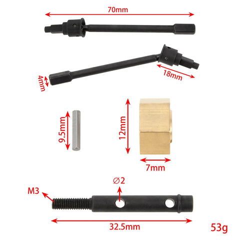 Heavy Duty Brass Hex Hub And Cvd Axle Shaft Stub Axle Kit For Axial Utb18 Capra 1/18 Rc Crawler Upgrades parts layout with measurements