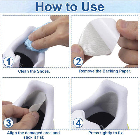 Steps to apply Self Adhesive Shoe Repair Patches Kit For Holes In Sneakers And Leather Shoes
