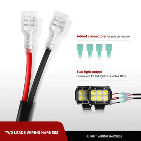 Two Pack 18W Spot LED Work Lights For Off Road Driving Fog Beams With 16 AWG Wiring Harness Kit two leads connectors